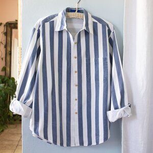 Blue & White Striped Oversized Denim Button Up
